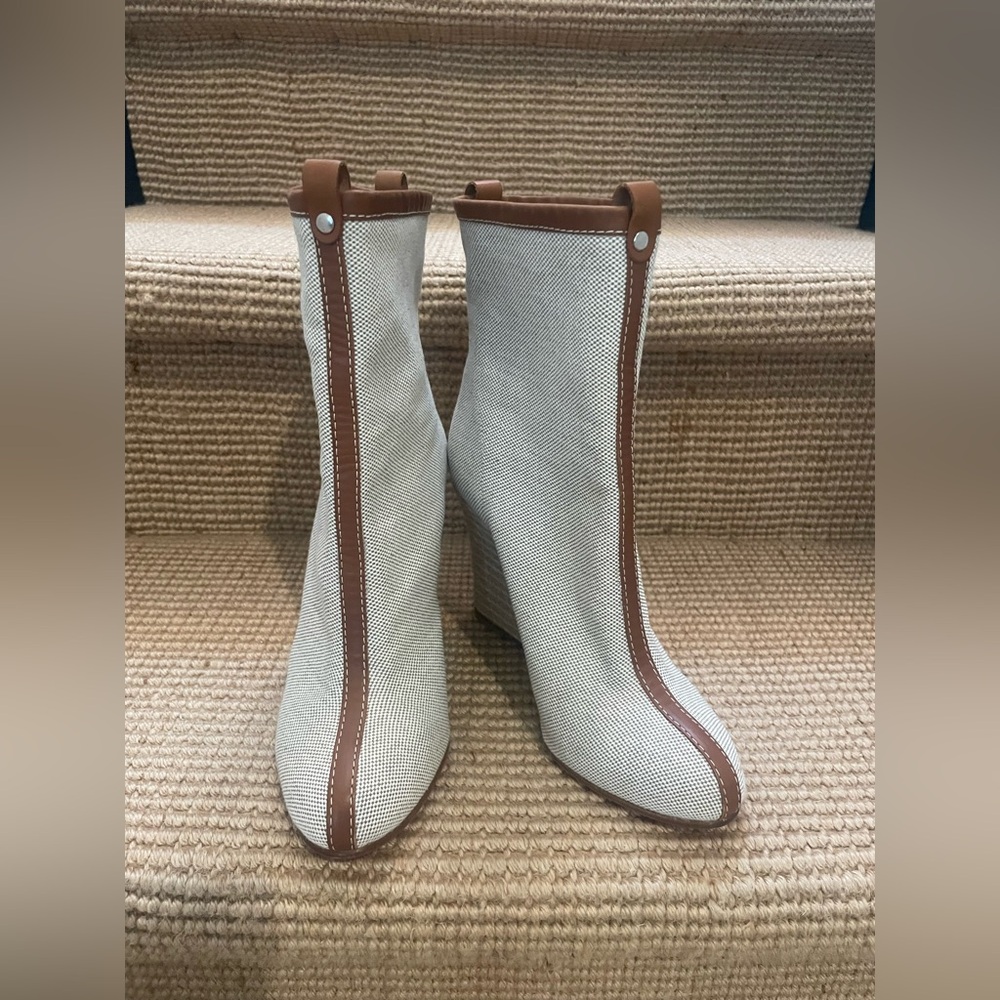 NWT Christian Louboutin Canvas and Leather Wedge Booties